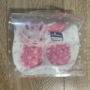 Brand new Miki House Pink and White Polka Dot Bib